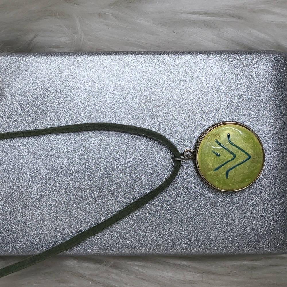 Astrological Sign Vesta Charm Sterling Silver Lime Green Amulet Eclectic Unique
